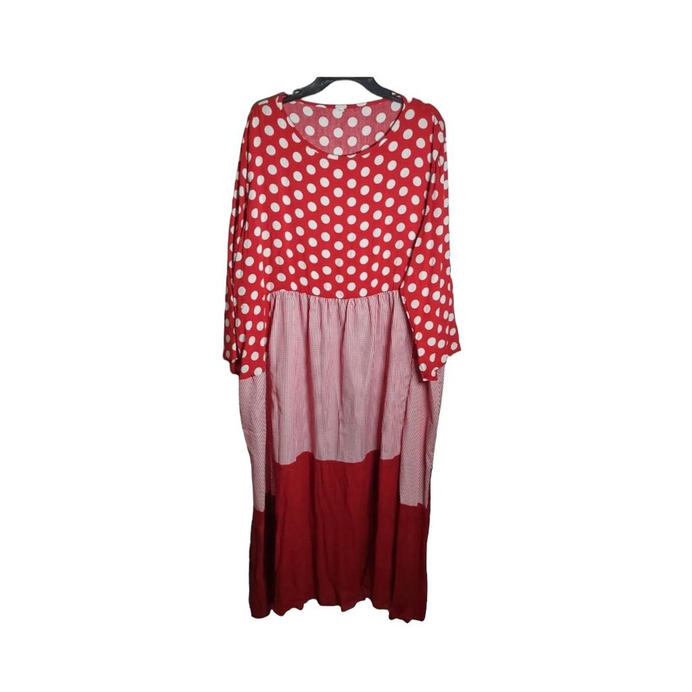 SHEIN Gingham & Polka Dot Print Flared Dress plus Sz 5XL